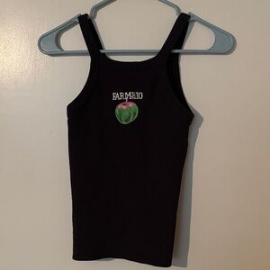 FARM Rio Black Tank Top with Green Apple Embroidery